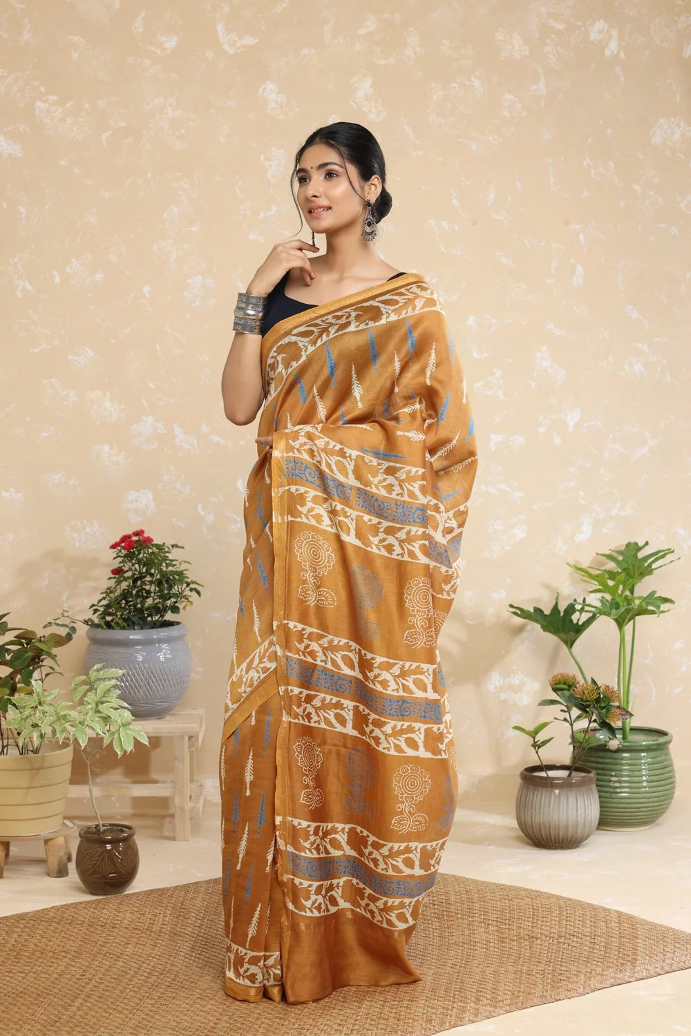 Handloom Honey Yellow Block Print Chanderi Cotton Saree-Sutra Art of Clothing