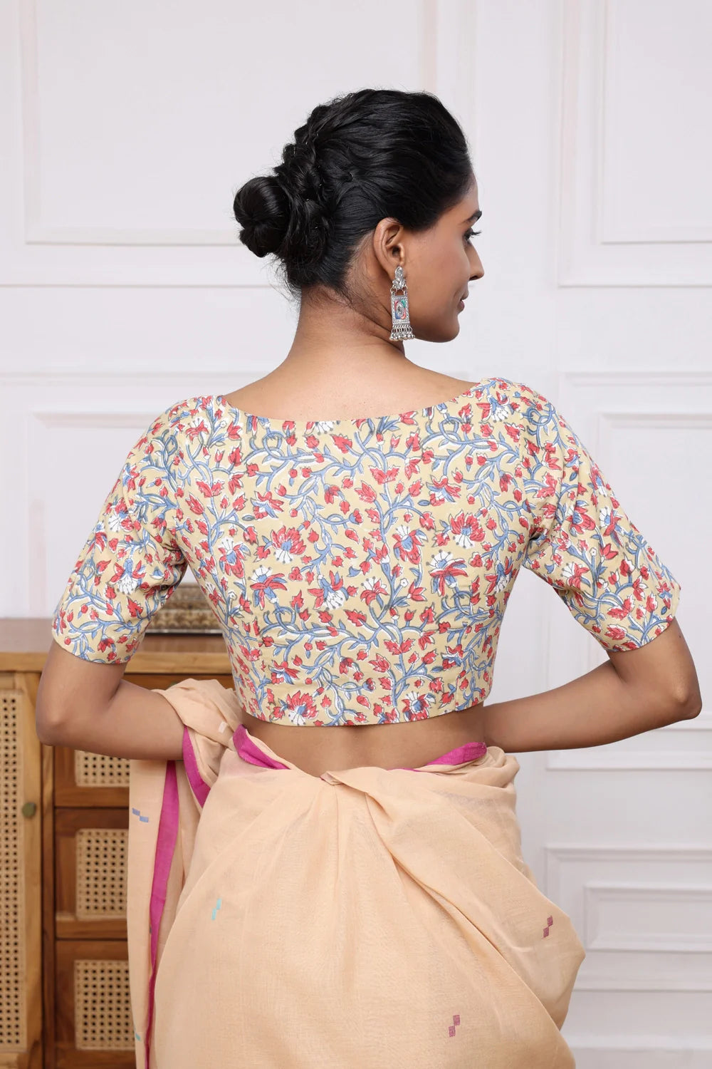 Sunflower Block Print Blouse-Sutra Art of Clothing