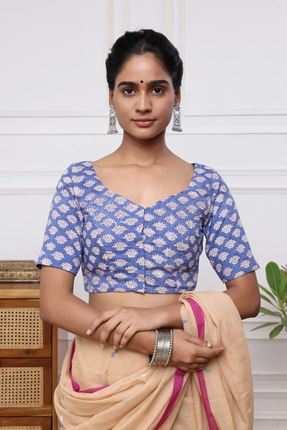Bloom Block Print Blouse-Sutra Art of Clothing