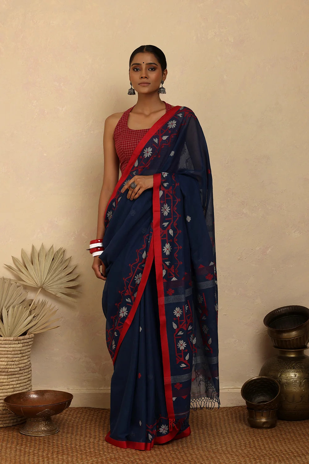 Ragini Check Jamdani Blouse-Sutra Art of Clothing