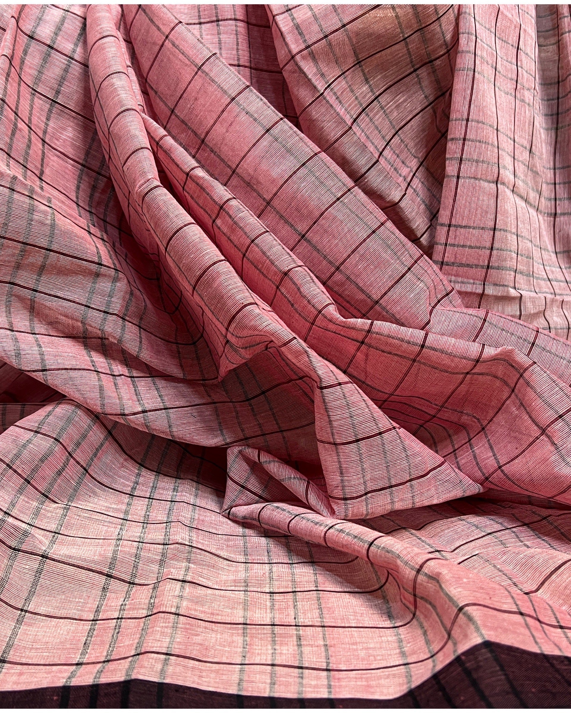 Pink - Black cotton Dhaniakhali handloom saree new collection
