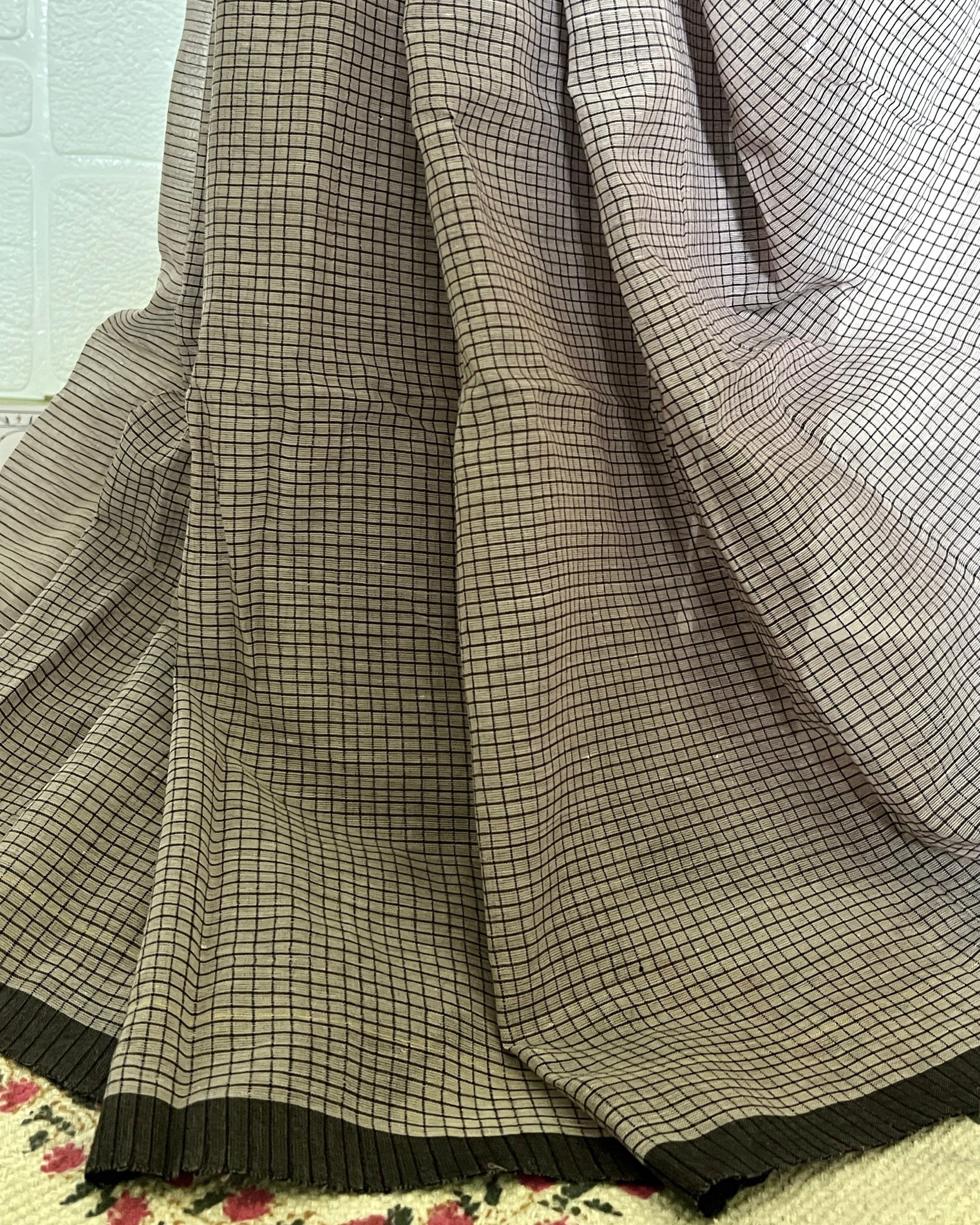 Brown checkered saree by Shopaame named Indira