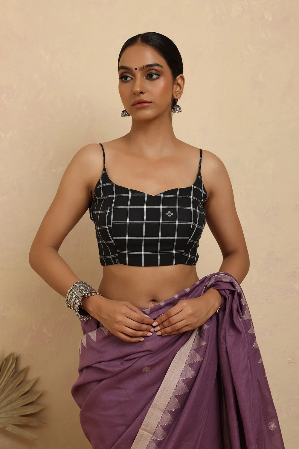 Charcoal Check Jamdani Blouse-Sutra Art of Clothing