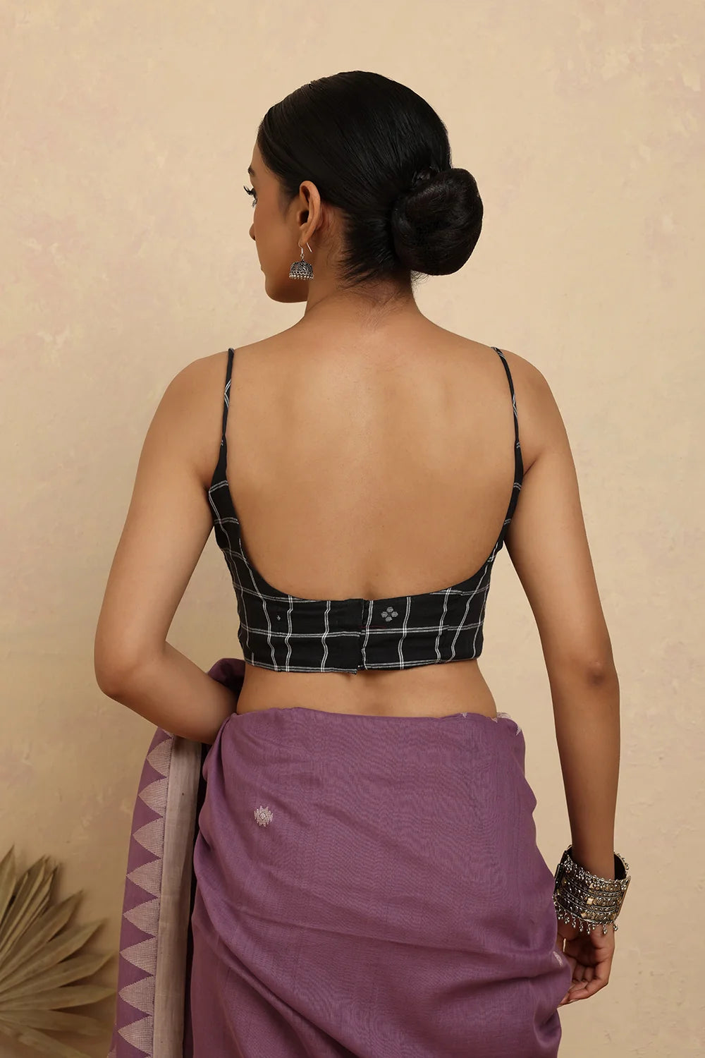 Charcoal Check Jamdani Blouse-Sutra Art of Clothing