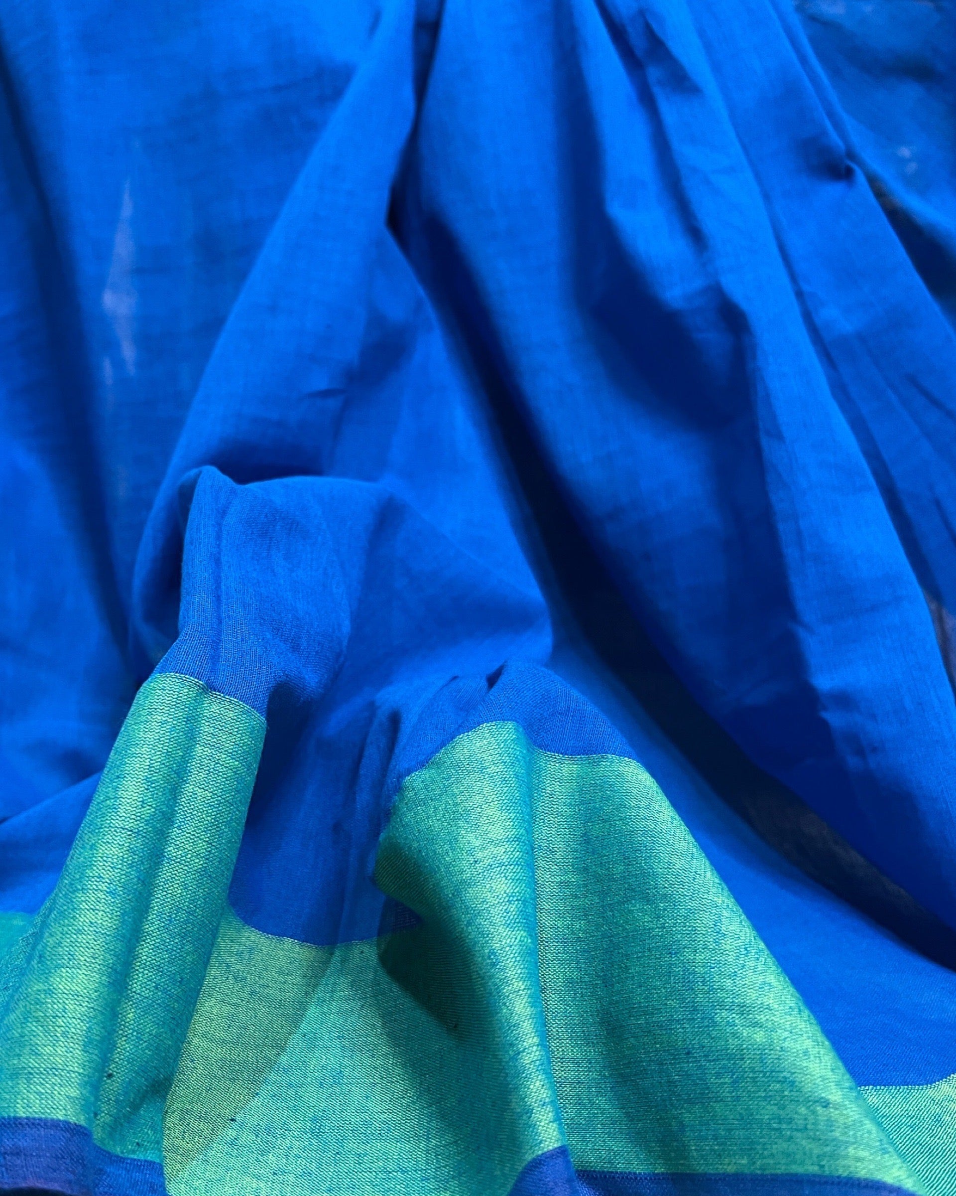 Blue khaadi cotton saree by Shopaame
