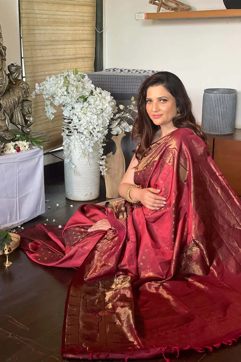 Handloom Maroon Pure Silk Kanchipattu Saree-Sutra Art of Clothing