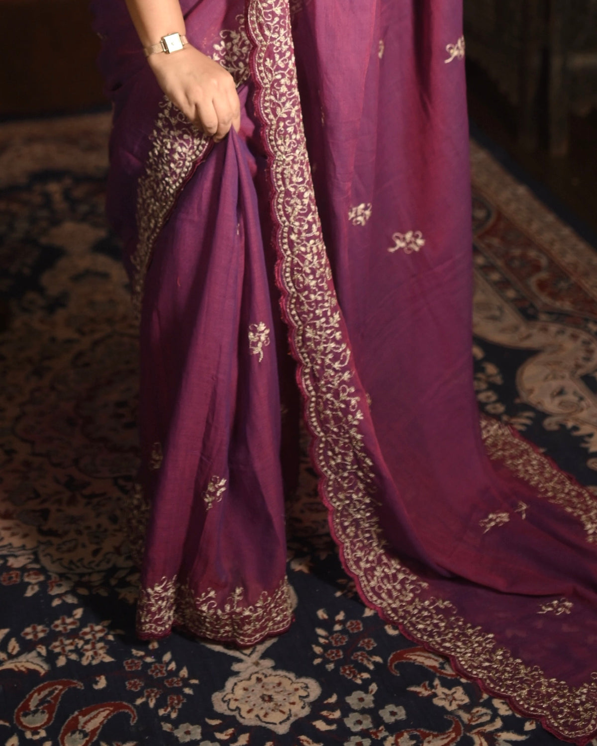 Manjari Zari Embroidered Pink Mulmul Cotton Saree by Shopaame styled for summer wear