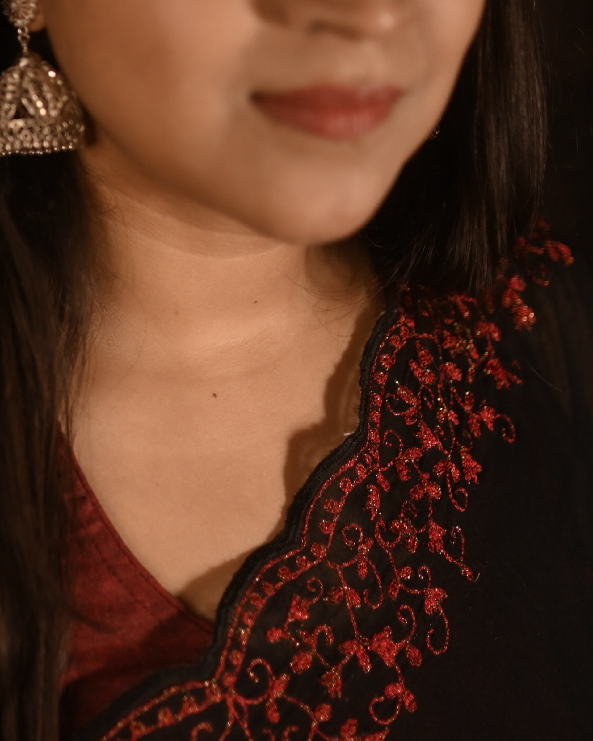 Rasika black mulmul cotton saree with delicate zari embroidery, a breathable summer saree by Shopaame with a subtle festive touch.