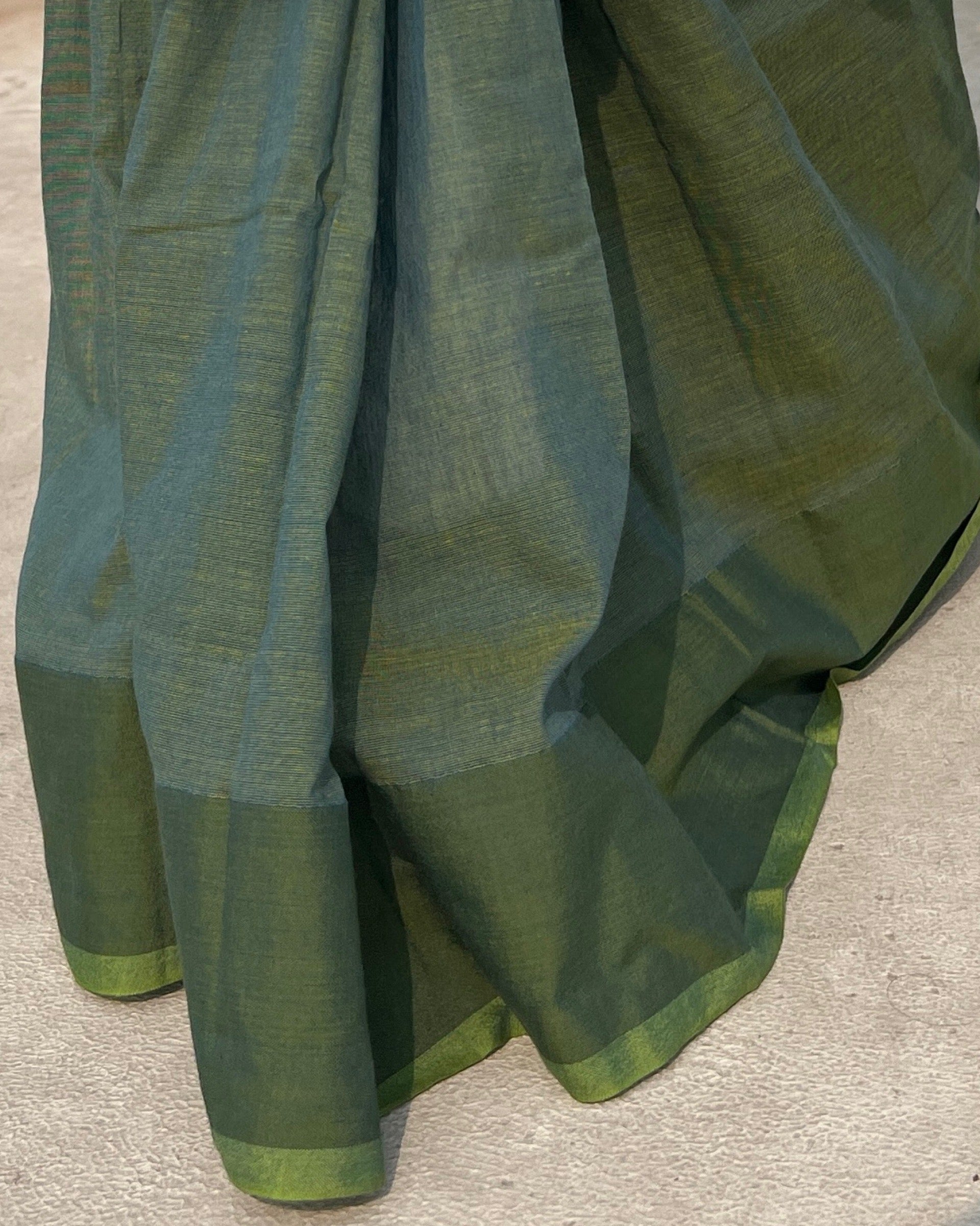 Blue - Green soft and comfortable Khadi cotton saree