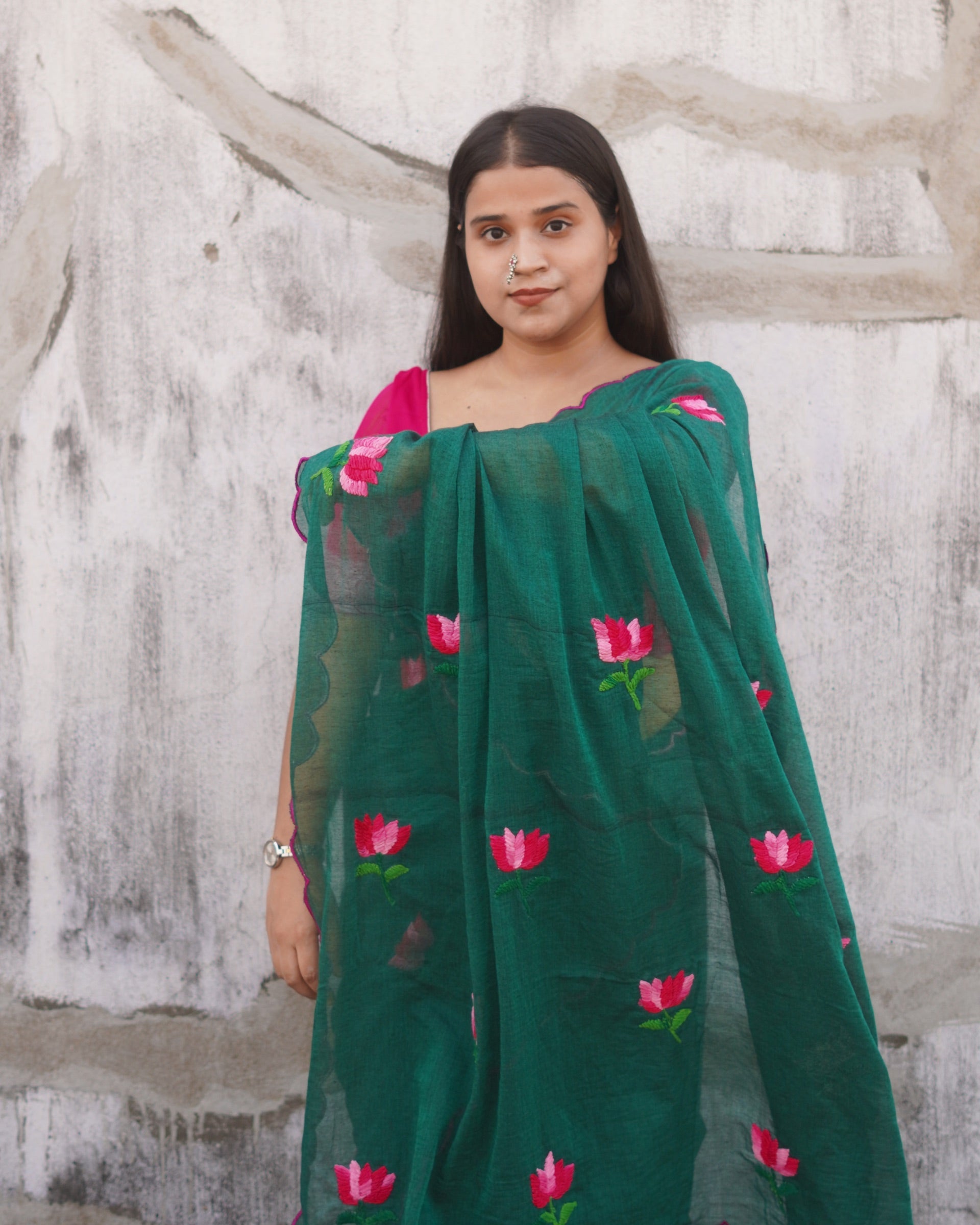 Lotus Lake saree in soft mulmul cotton, handcrafted elegance for effortless and refined daily styling.