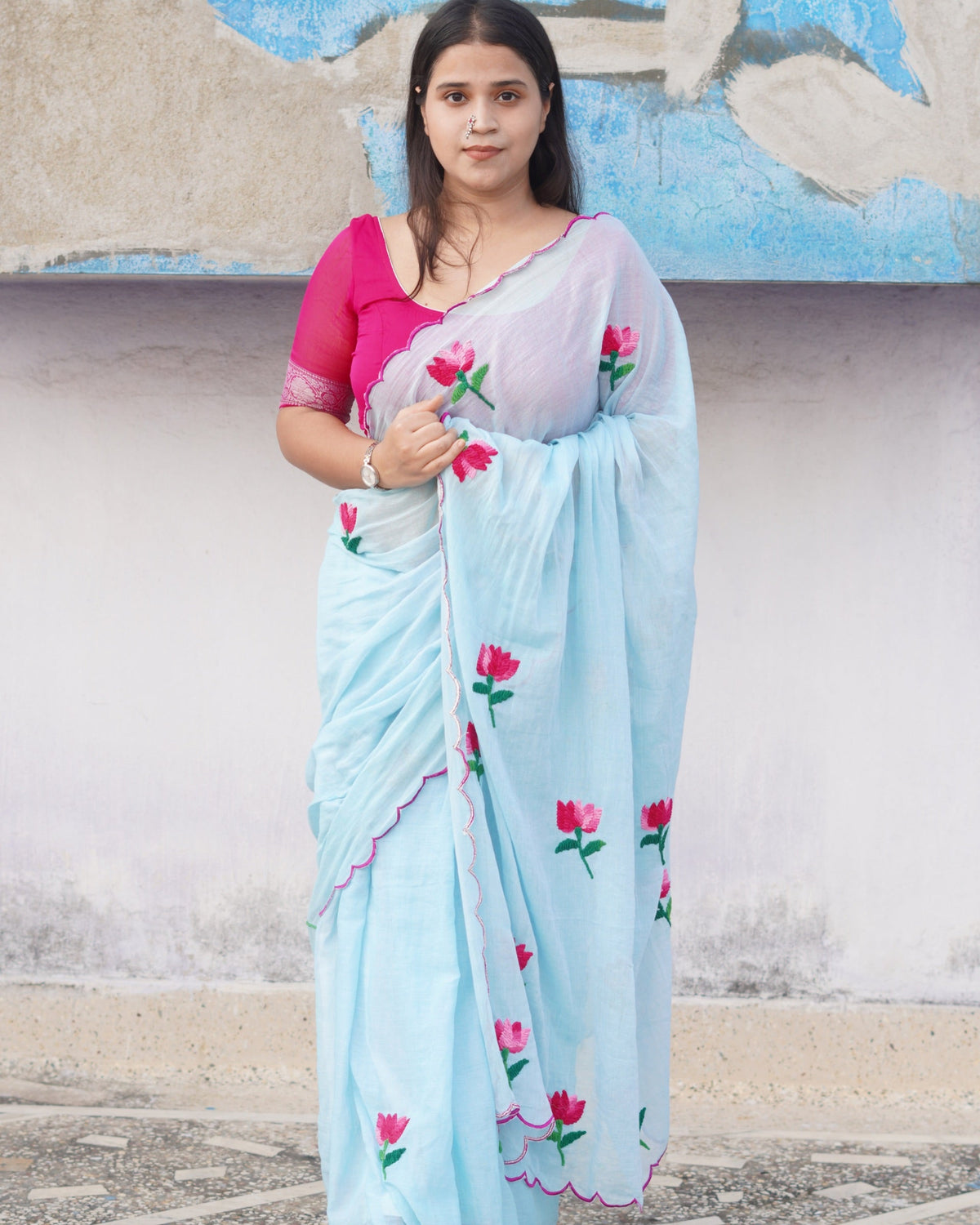 Lotus Shrine cotton Shopaame saree, handcrafted with delicate embroidery for a breathable and graceful look.
