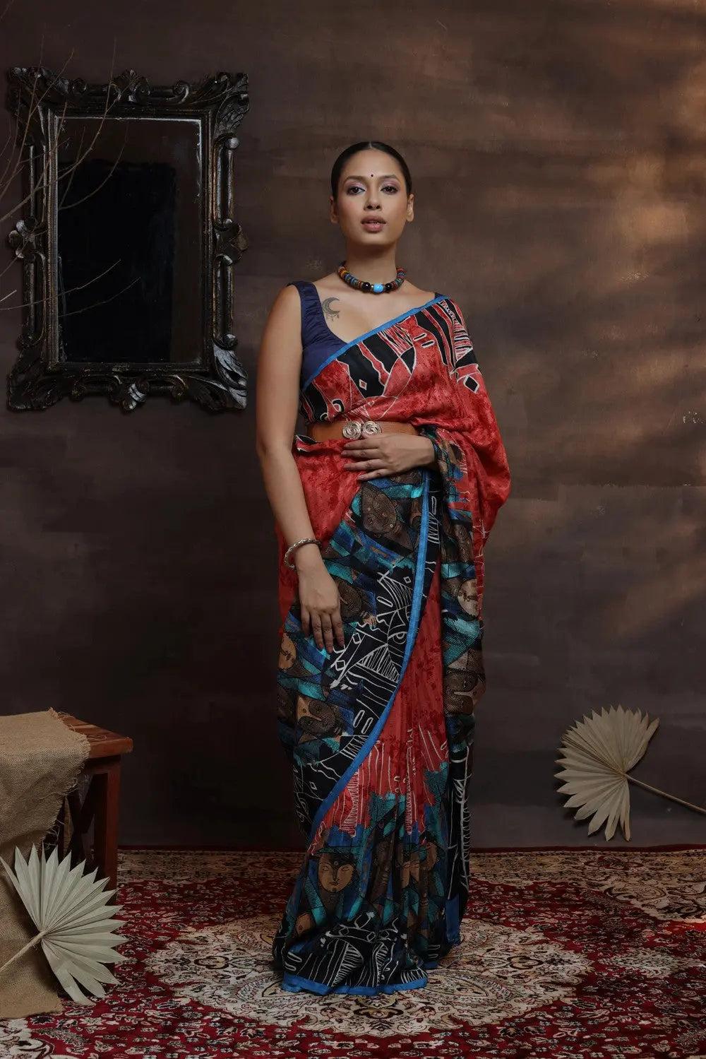 Handloom Berry Red Pure Silk Hand Painted Saree-Sutra Art of Clothing