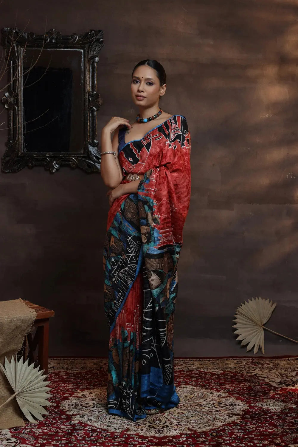 Handloom Berry Red Pure Silk Hand Painted Saree-Sutra Art of Clothing