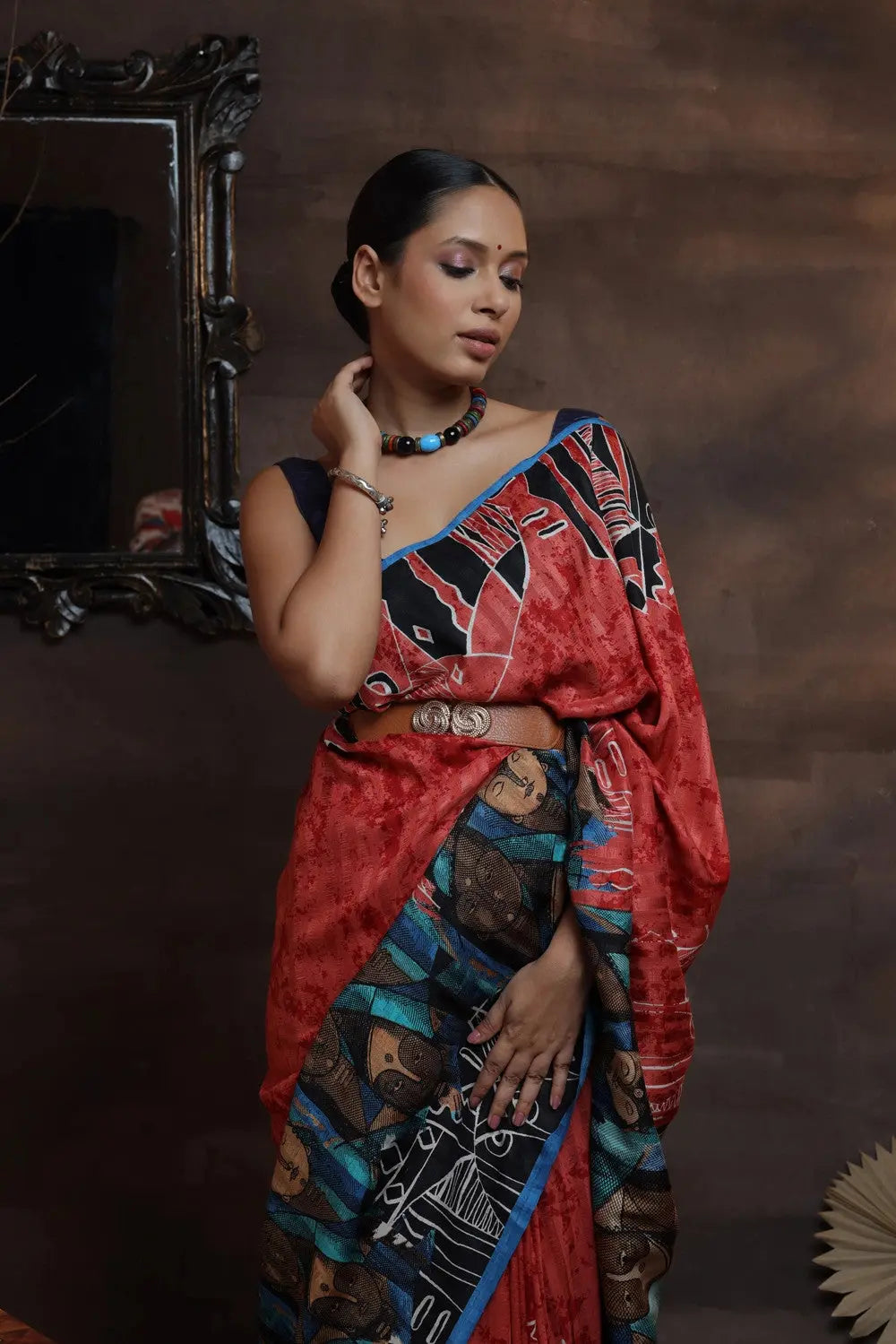 Handloom Berry Red Pure Silk Hand Painted Saree-Sutra Art of Clothing