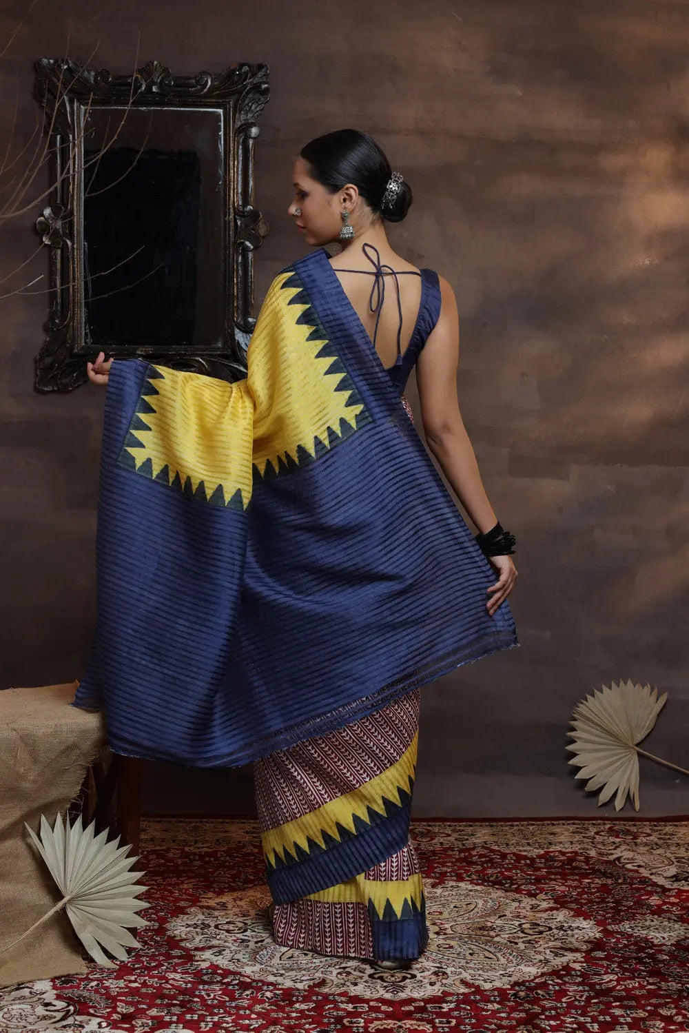 Maroon And Yellow Handloom Pure Silk Hand Painted Saree-Sutra Art of Clothing