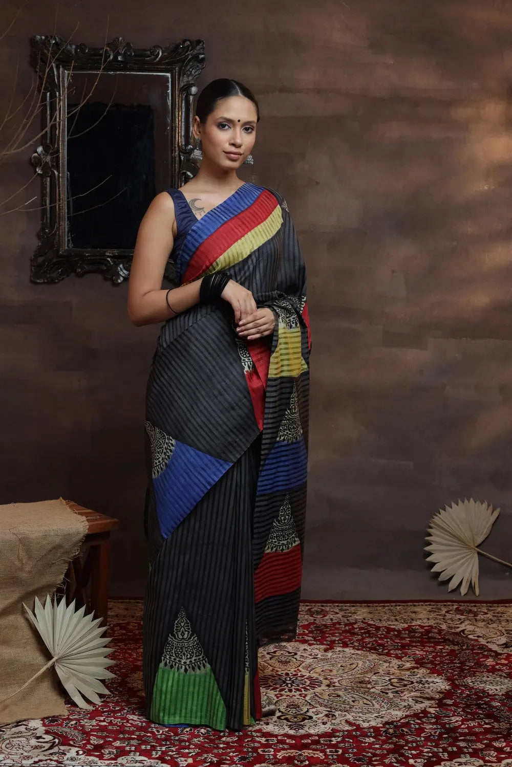 Black Handloom Pure Silk Hand Painted Saree-Sutra Art of Clothing