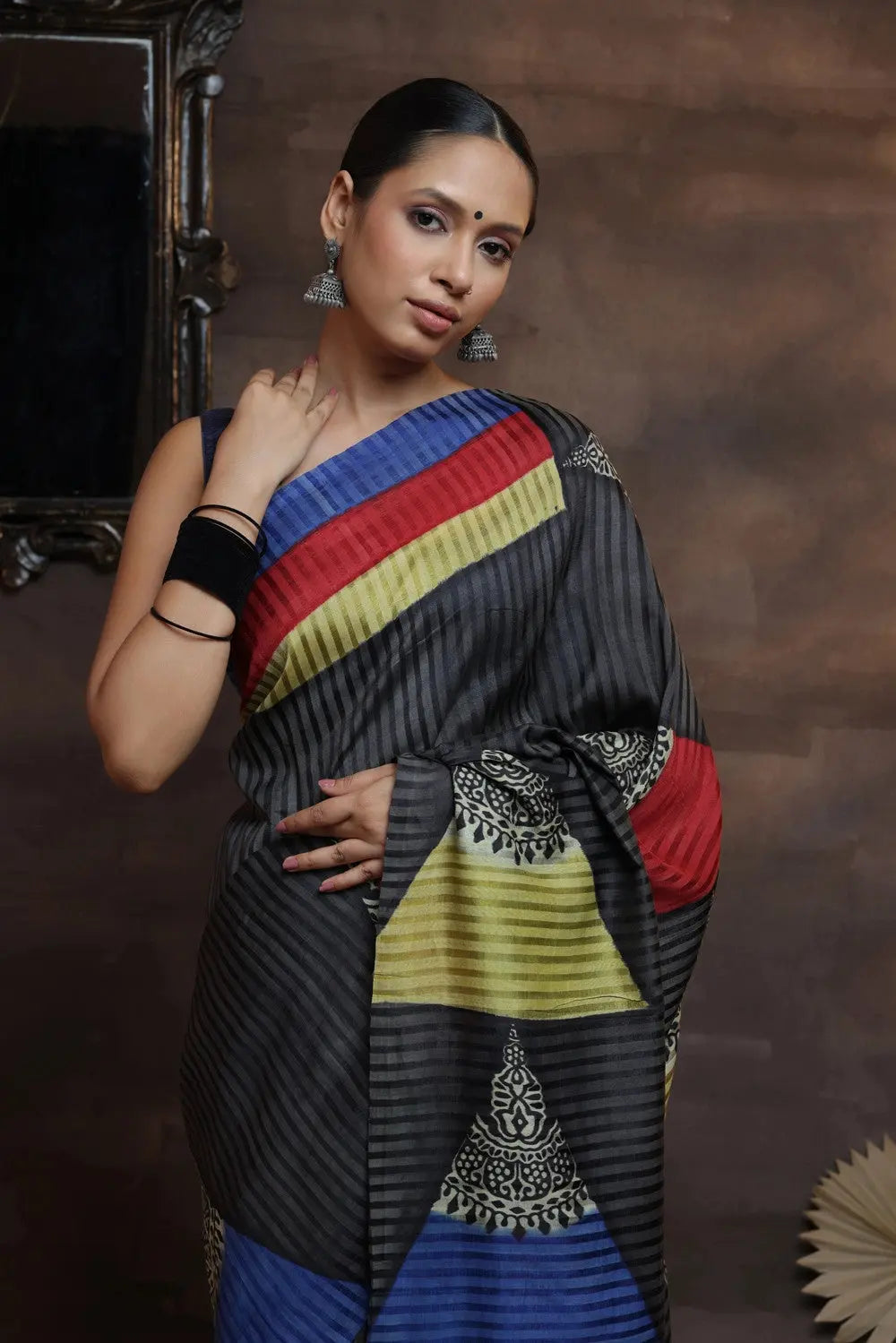Black Handloom Pure Silk Hand Painted Saree-Sutra Art of Clothing
