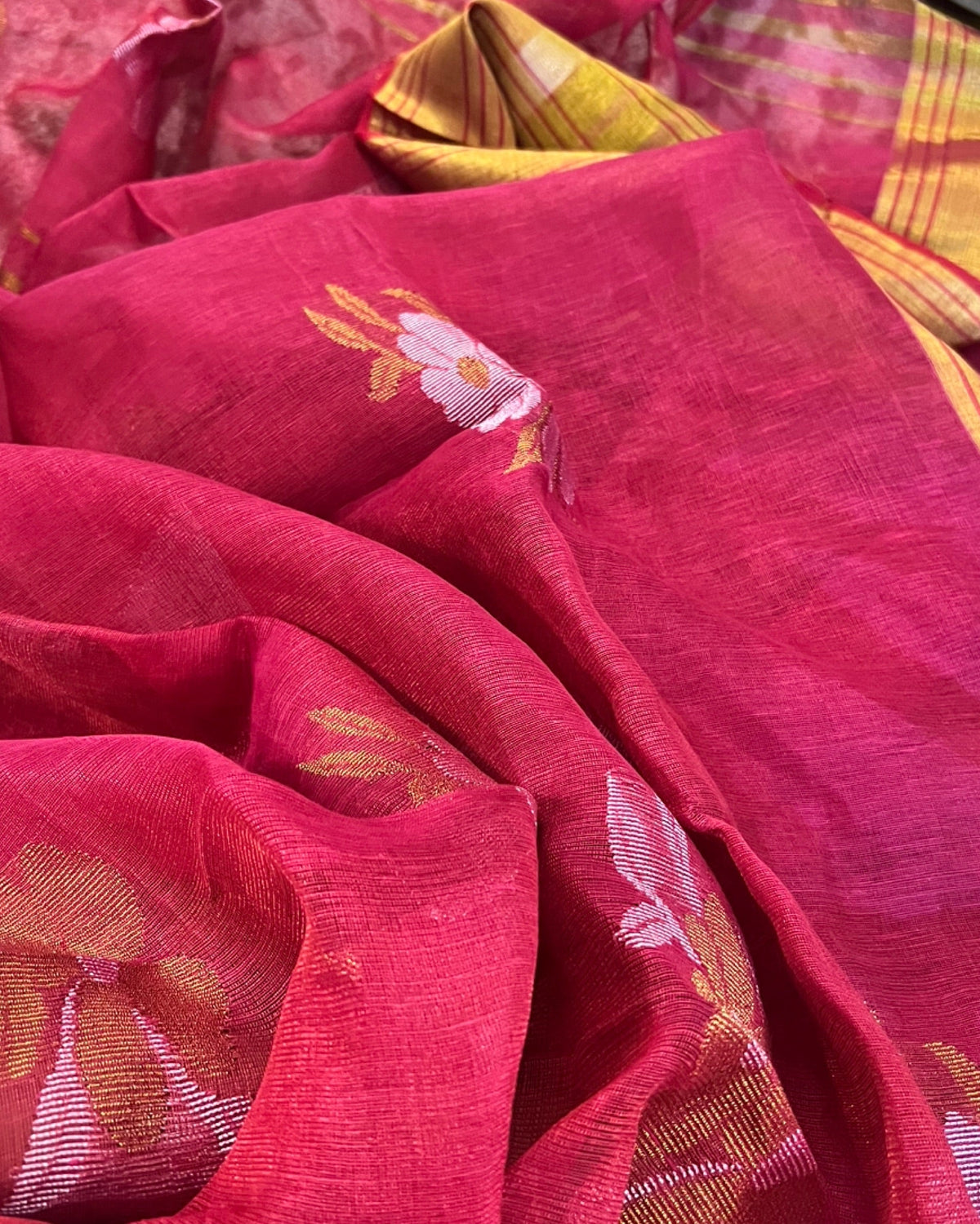 Shop AaMe Manmohini saree in rich red and golden tissue fabric
