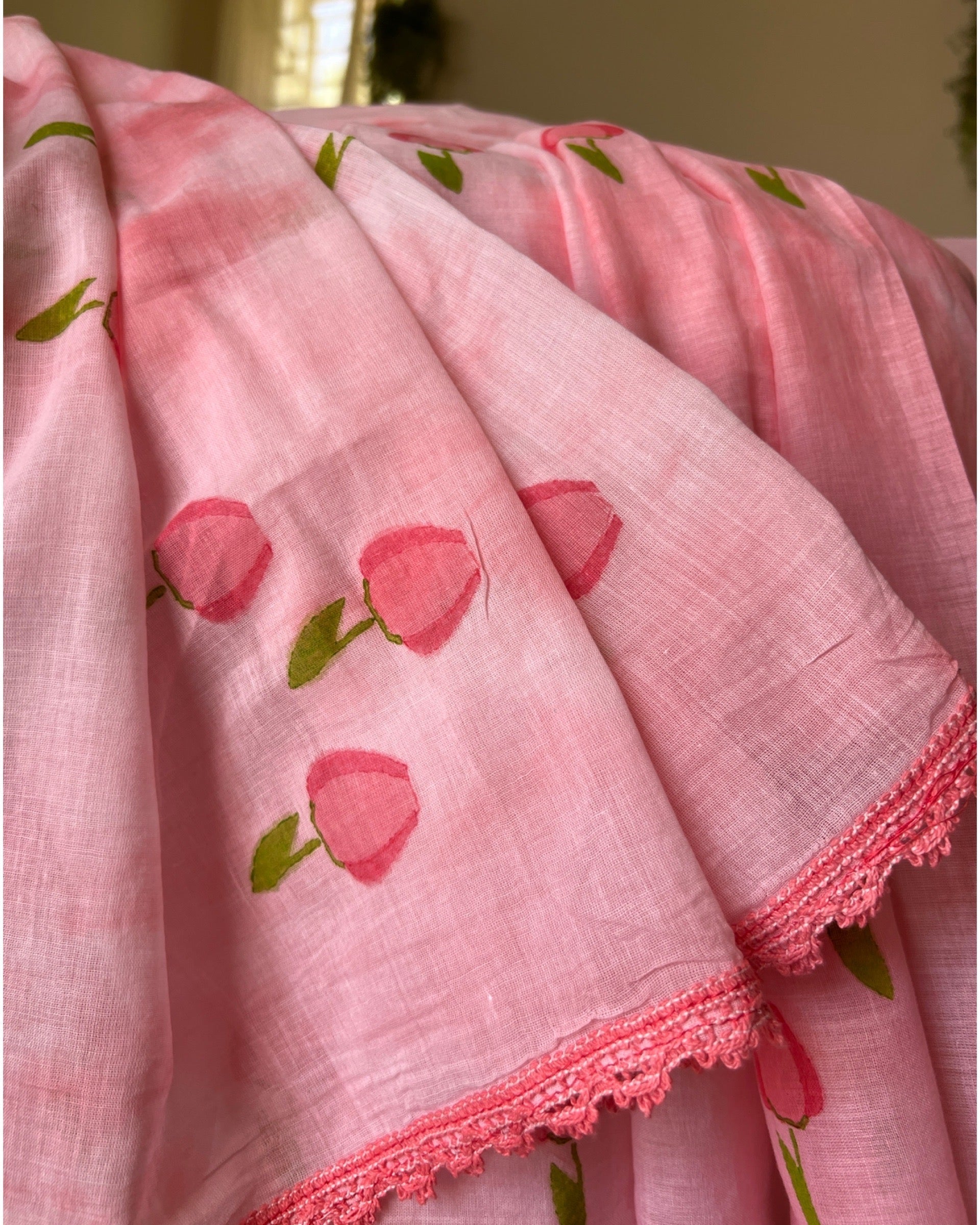 Pink Berry Blossom Mulmul cotton Summer Saree - New Collection