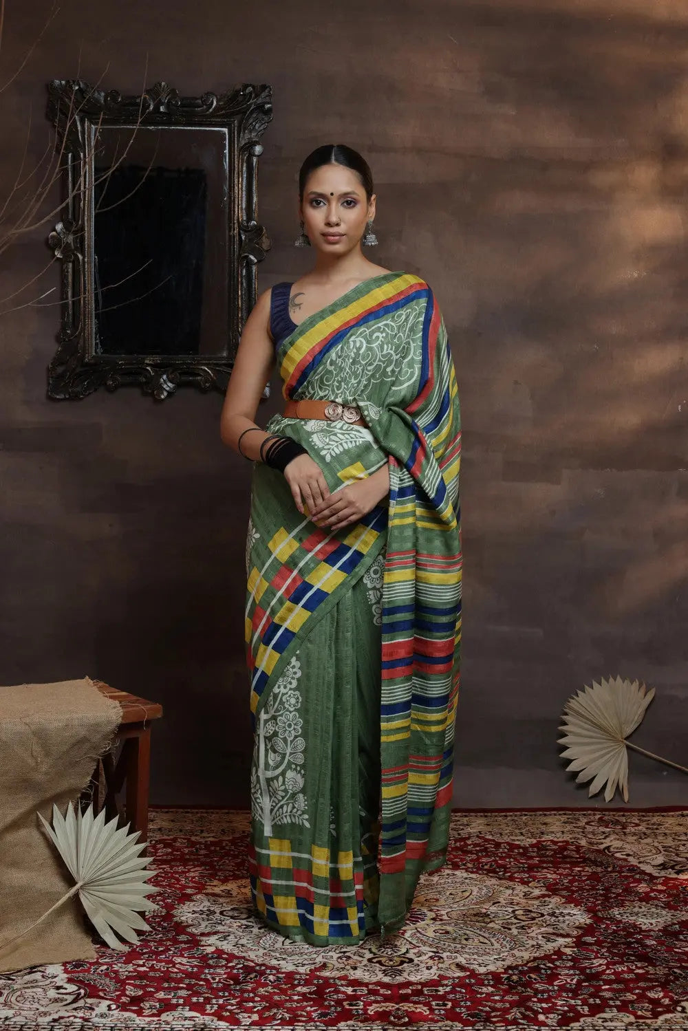 Leaf Green Handloom Pure Silk Hand Painted Saree-Sutra Art of Clothing