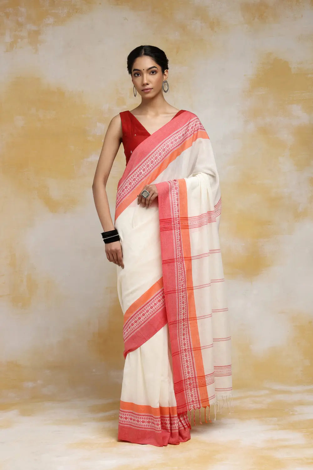 Handloom White & Red Cotton Soft Cotton Saree-Sutra Art of Clothing