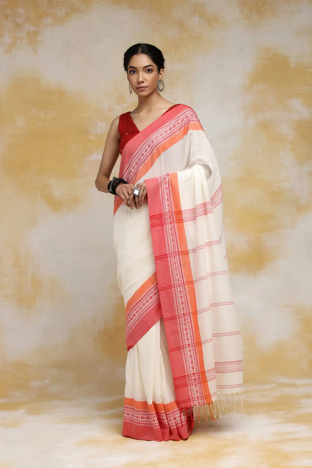 Handloom White & Red Cotton Soft Cotton Saree-Sutra Art of Clothing