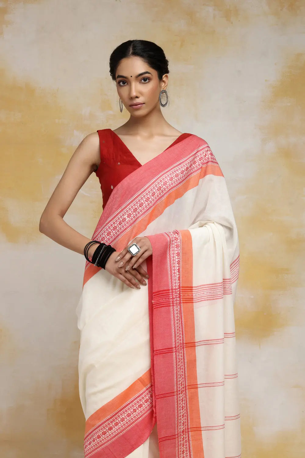 Handloom White & Red Cotton Soft Cotton Saree-Sutra Art of Clothing