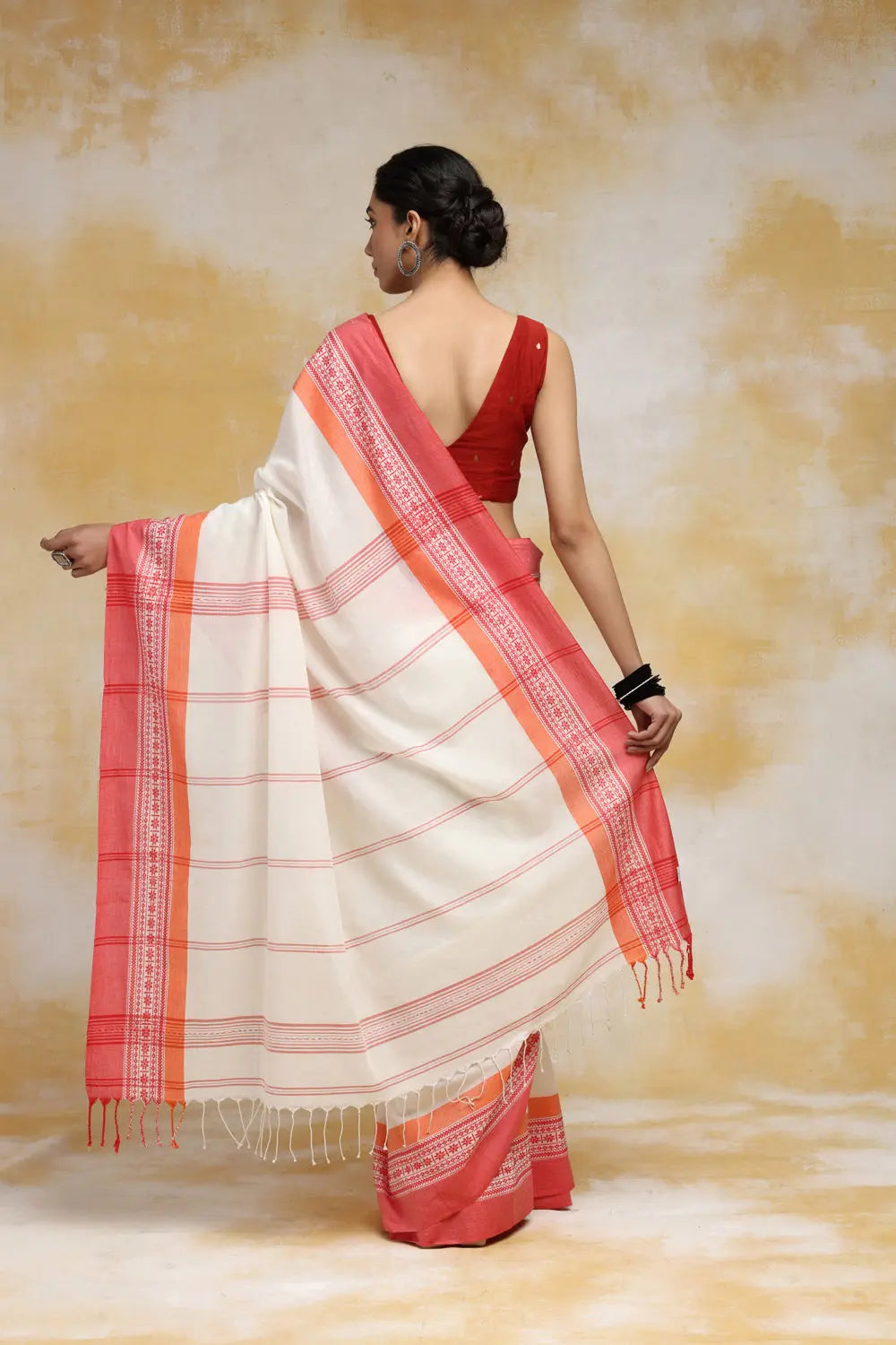 Handloom White & Red Cotton Soft Cotton Saree-Sutra Art of Clothing