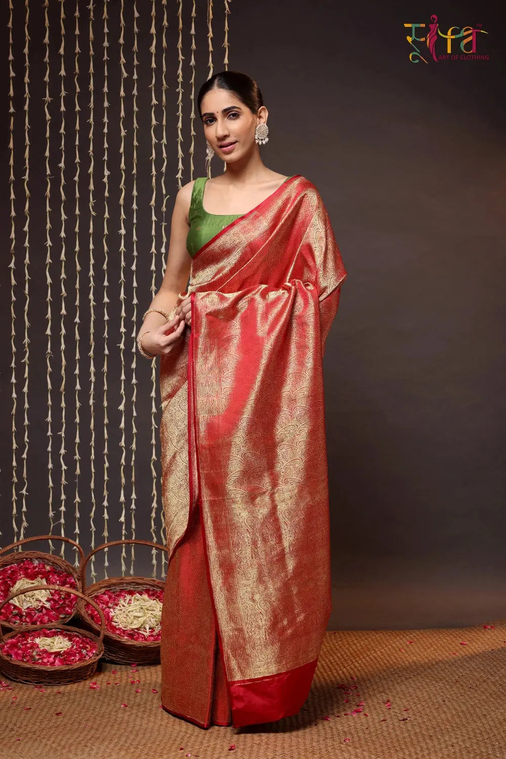 Ruby Red Handloom Pure Silk Tanchoi Banarasi Saree-Sutra Art of Clothing
