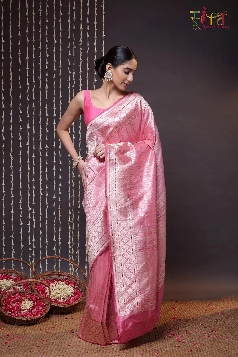 Handloom Pink Pure Silk Brocade Banarasi Saree-Sutra Art of Clothing
