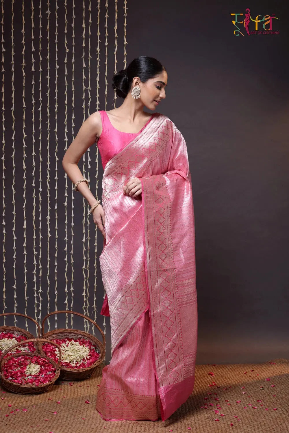 Handloom Pink Pure Silk Brocade Banarasi Saree-Sutra Art of Clothing