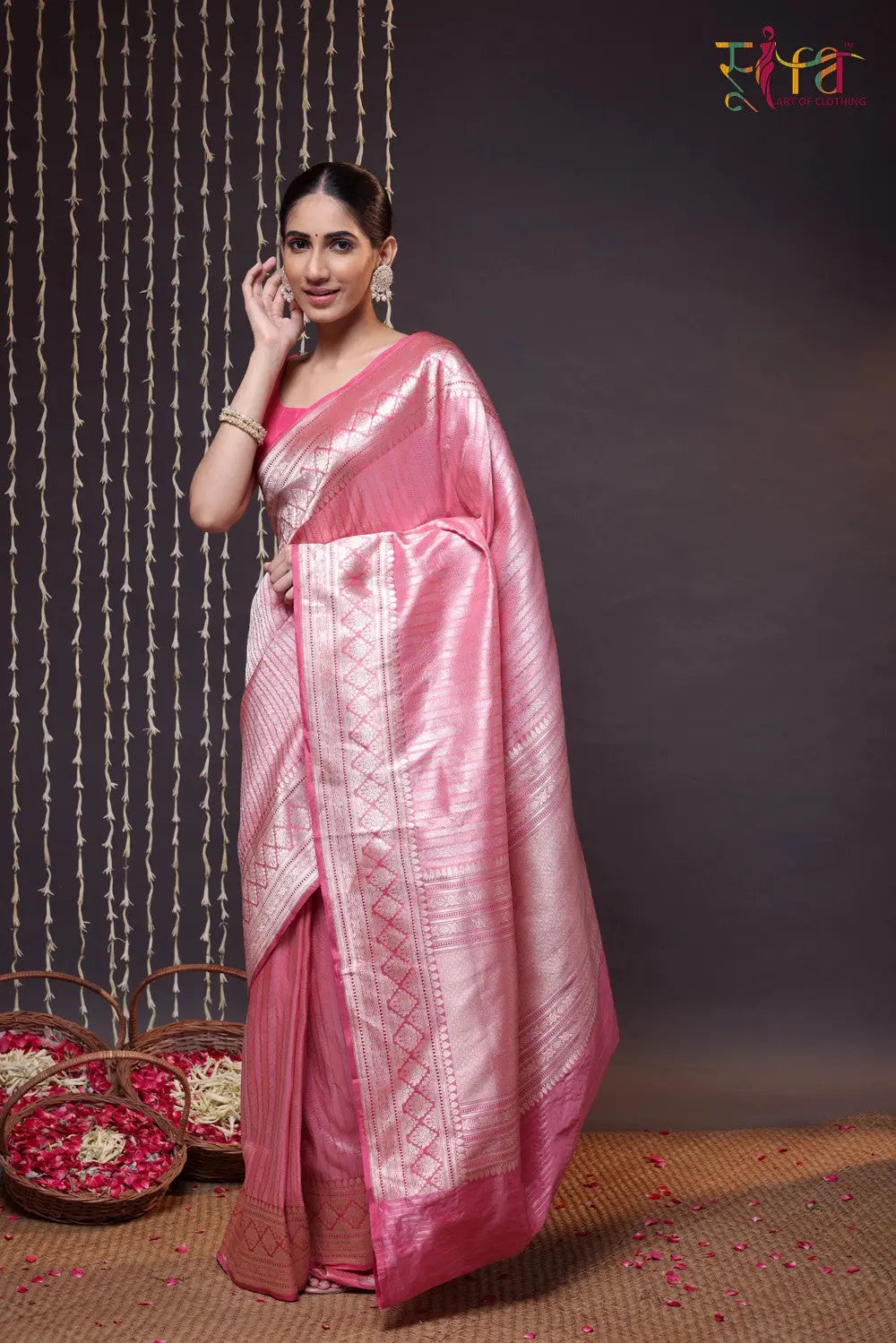 Handloom Pink Pure Silk Brocade Banarasi Saree-Sutra Art of Clothing