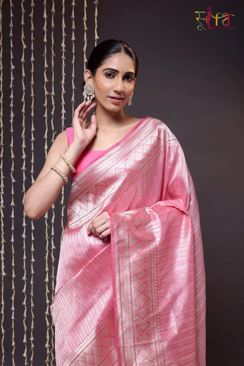 Handloom Pink Pure Silk Brocade Banarasi Saree-Sutra Art of Clothing