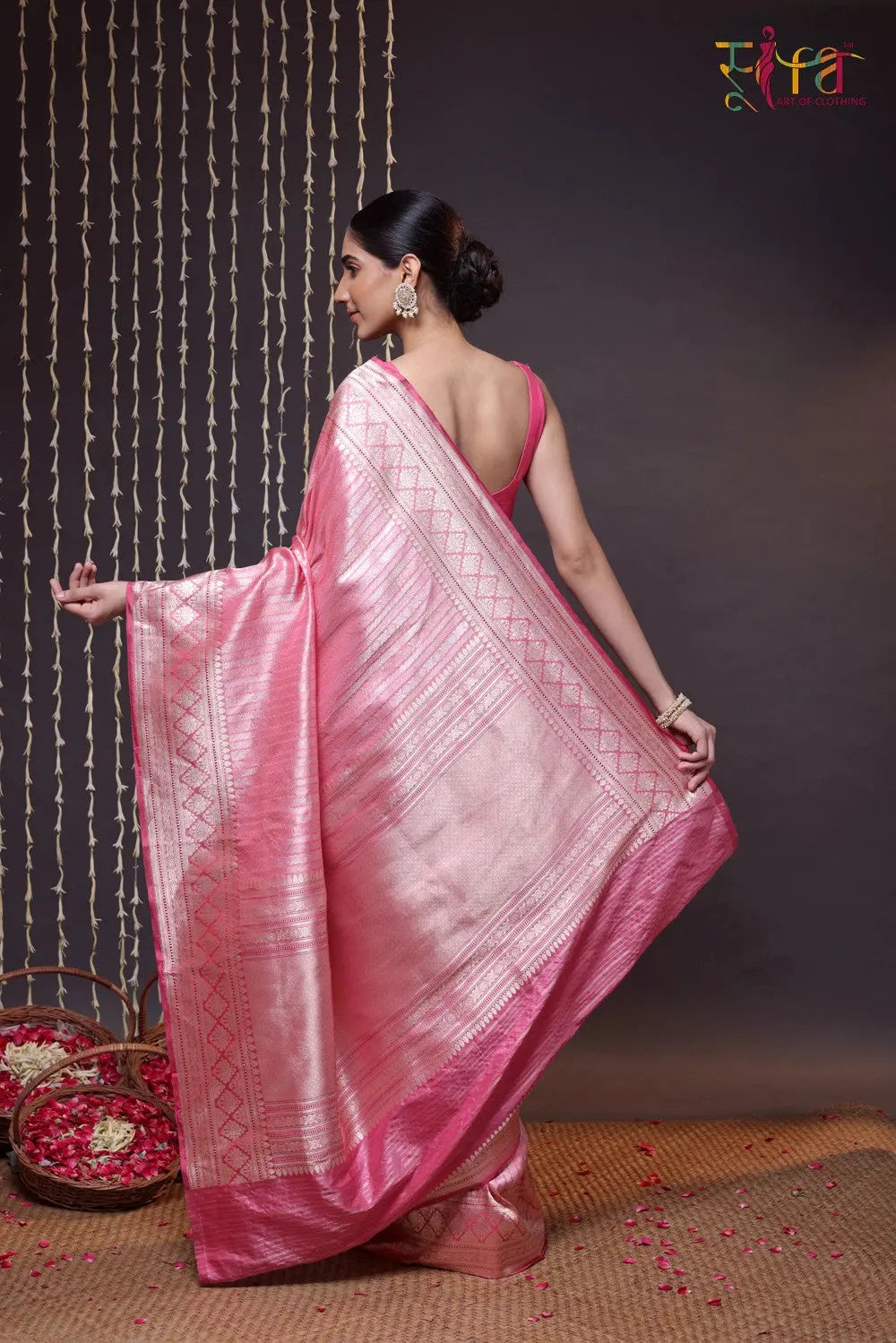 Handloom Pink Pure Silk Brocade Banarasi Saree-Sutra Art of Clothing