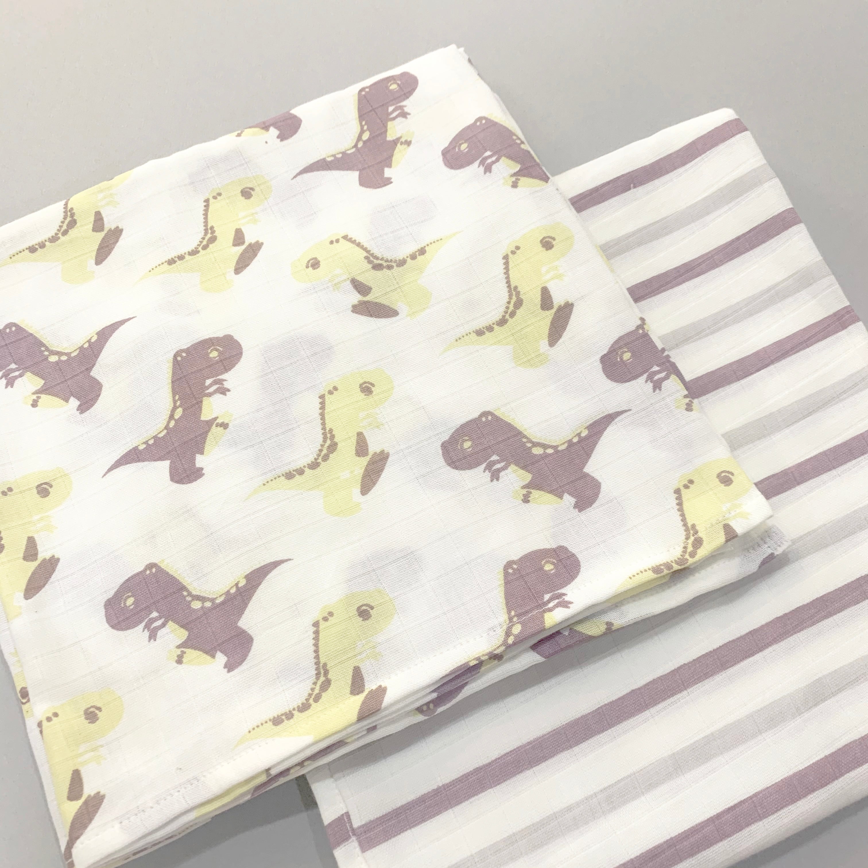 Dancing Dinasaurs - Organic Muslin Swaddles (Set of 2) - Oranges and Lemons