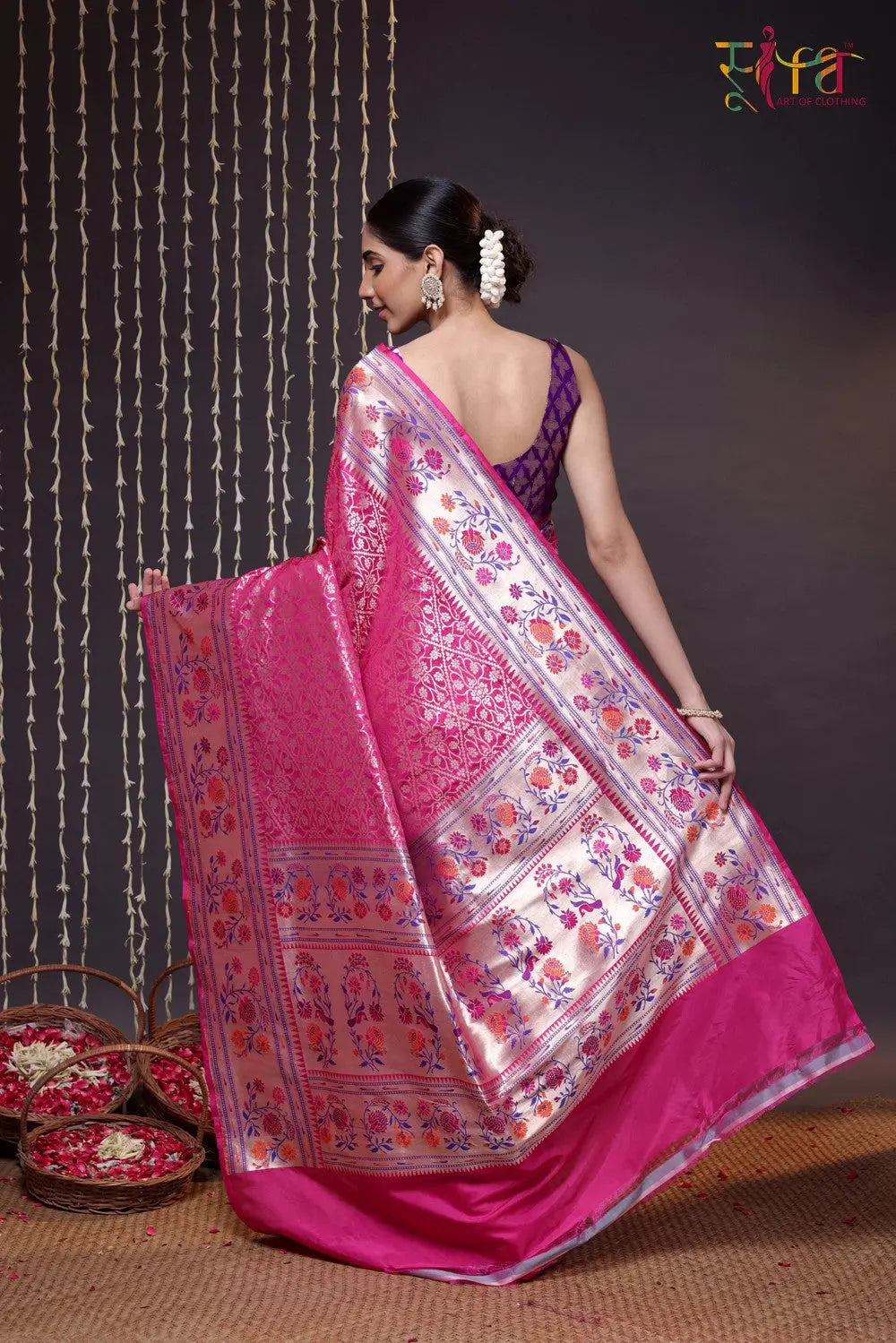 Magenta Handloom Pure Silk Banarasi Paithani Saree-Sutra Art of Clothing