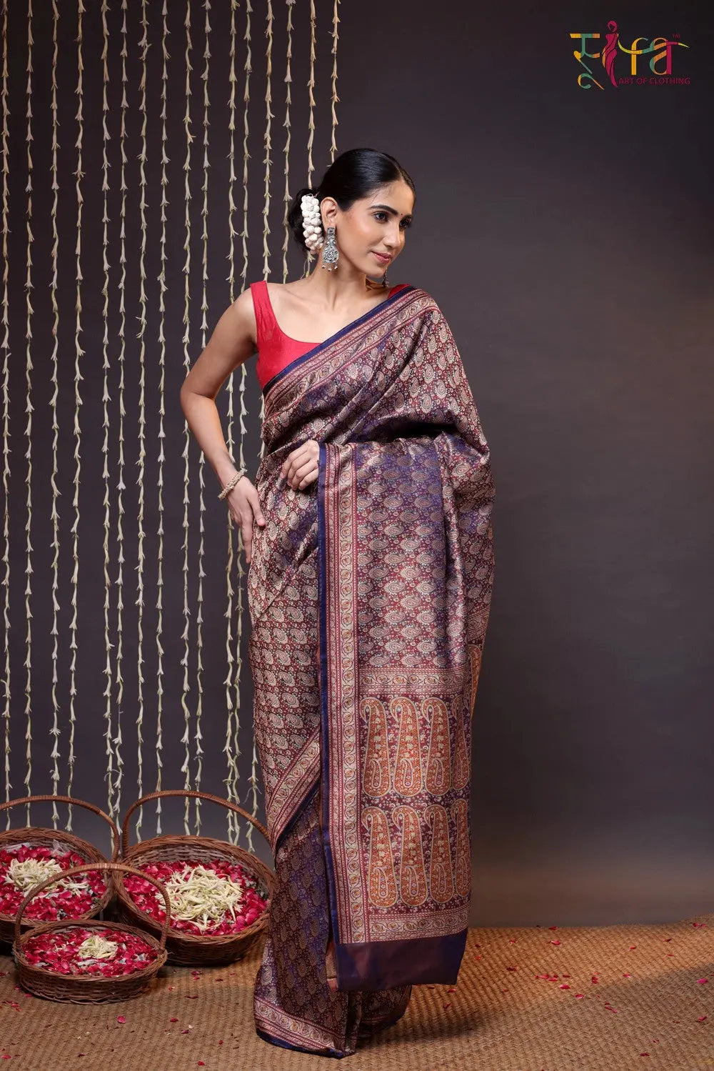 Dark Purple Handloom Pure Silk Tanchoi Banarasi Saree-Sutra Art of Clothing