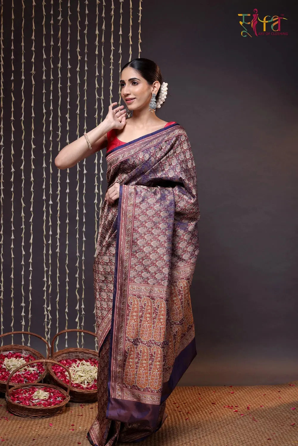 Dark Purple Handloom Pure Silk Tanchoi Banarasi Saree-Sutra Art of Clothing