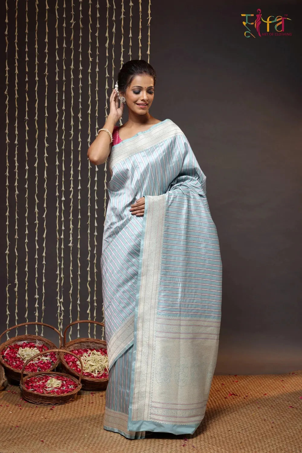 Arctic Blue Pure Silk Brocade Banarasi Saree-Sutra Art of Clothing