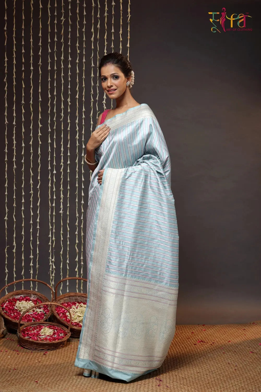 Arctic Blue Pure Silk Brocade Banarasi Saree-Sutra Art of Clothing