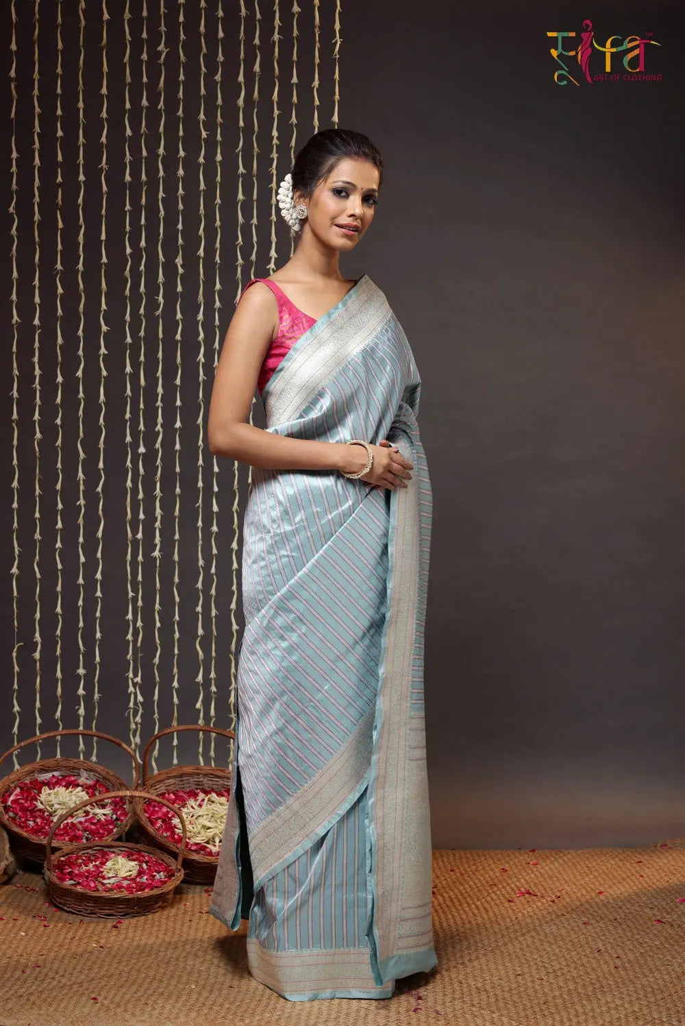 Arctic Blue Pure Silk Brocade Banarasi Saree-Sutra Art of Clothing