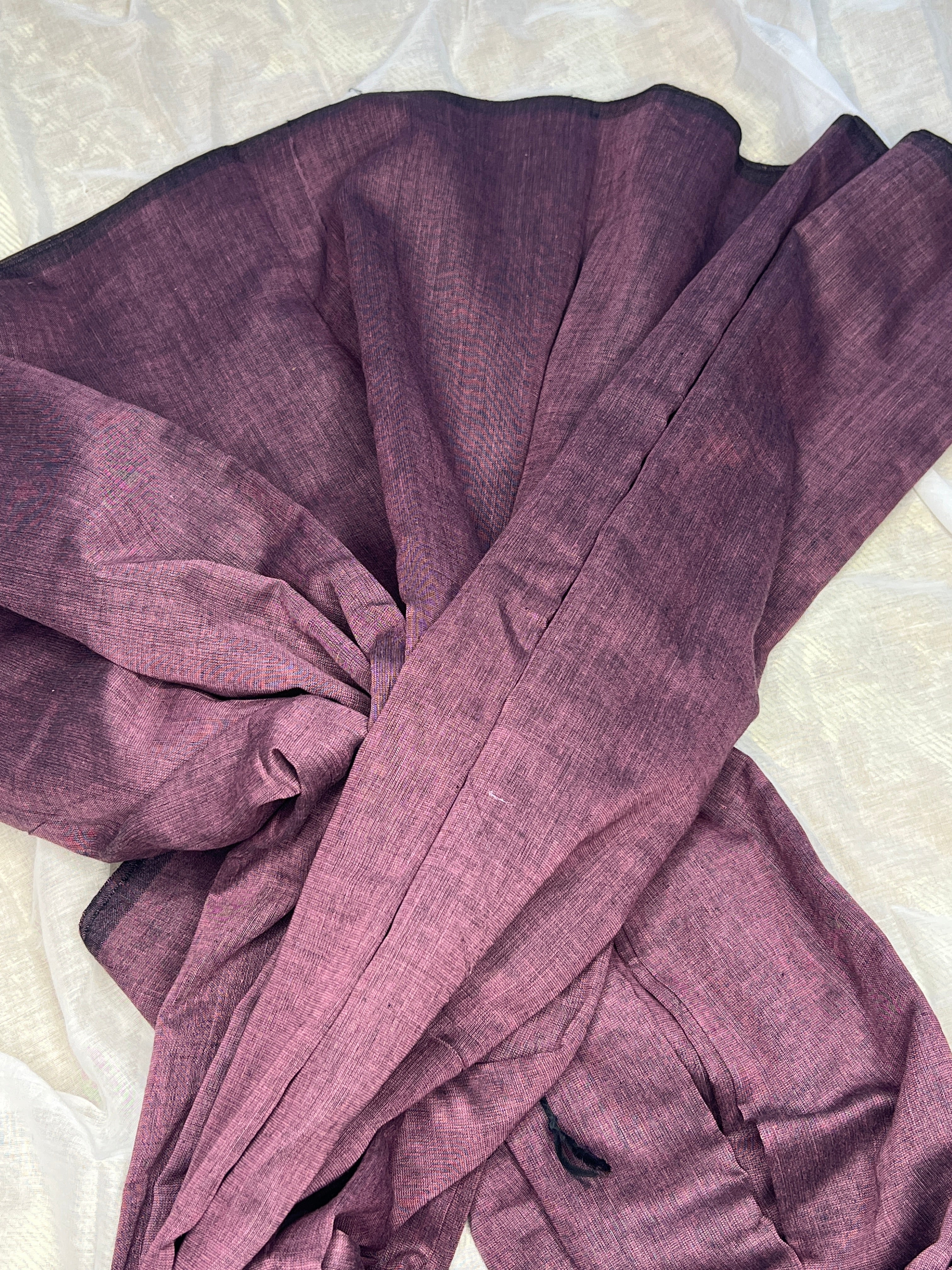Soft plum coloured khadi cotton saree by Shopaame