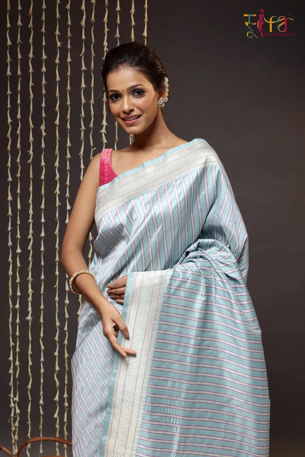 Arctic Blue Pure Silk Brocade Banarasi Saree-Sutra Art of Clothing