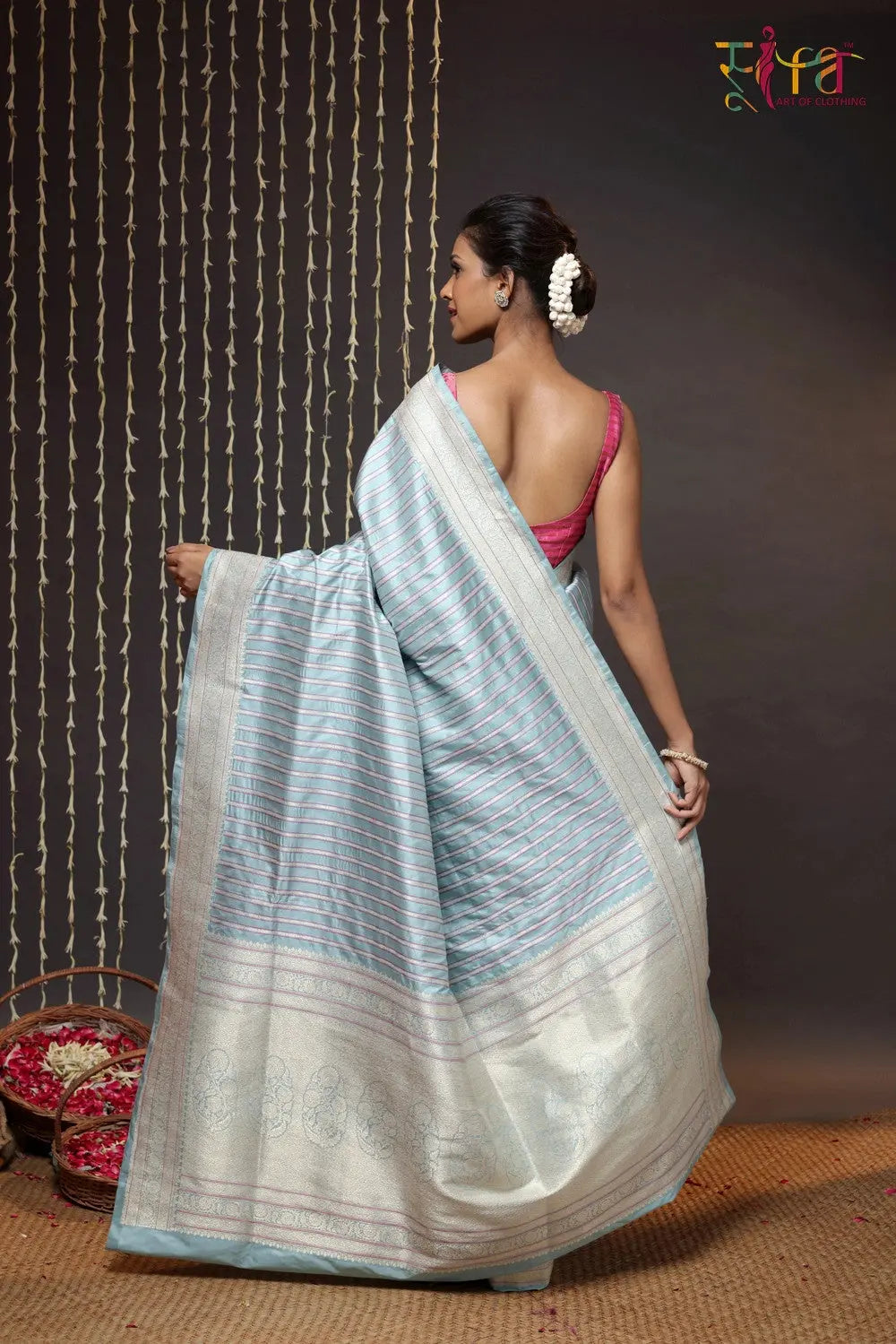 Arctic Blue Pure Silk Brocade Banarasi Saree-Sutra Art of Clothing