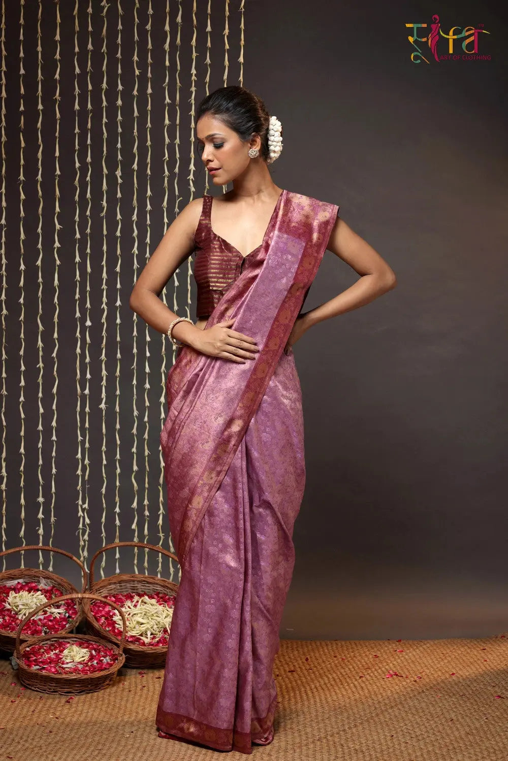 Purple Handloom Pure Silk Tanchoi Banarasi Saree-Sutra Art of Clothing