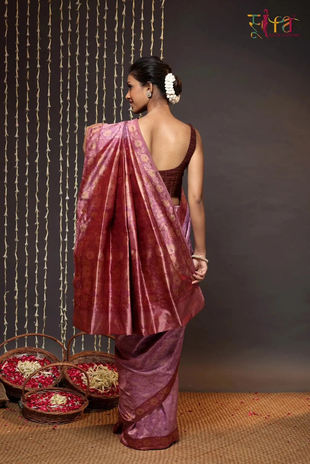Purple Handloom Pure Silk Tanchoi Banarasi Saree-Sutra Art of Clothing