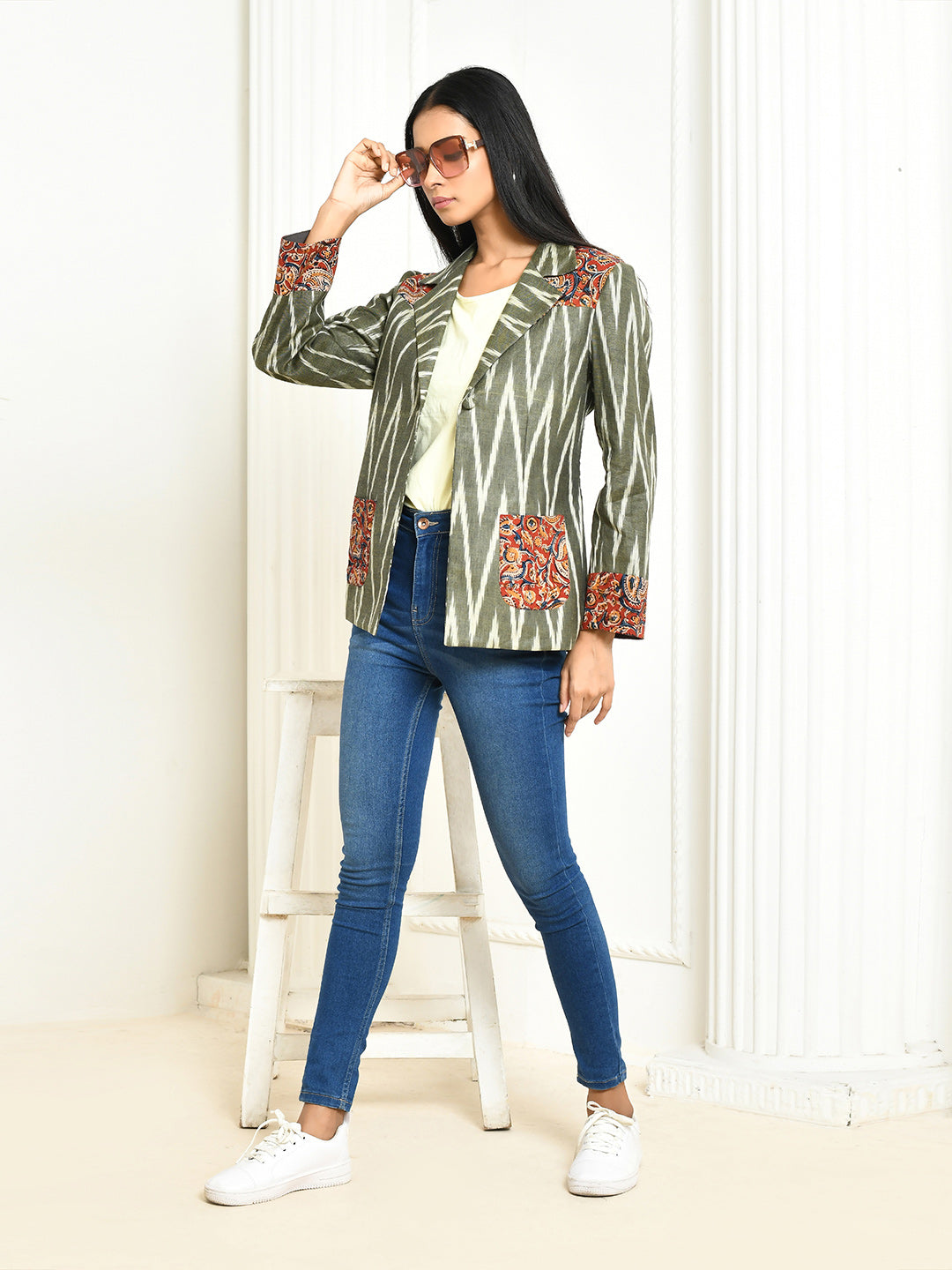 Ira Ikkat Cotton Blazer for Women-6