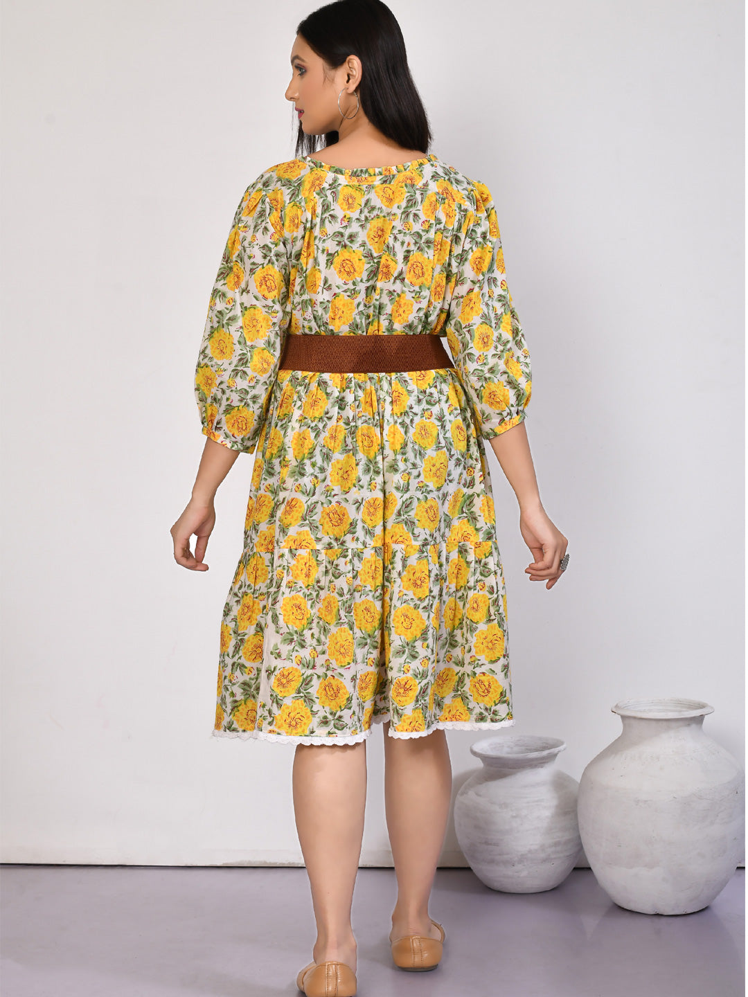 Ishya floral tiered cotton midi dress-1