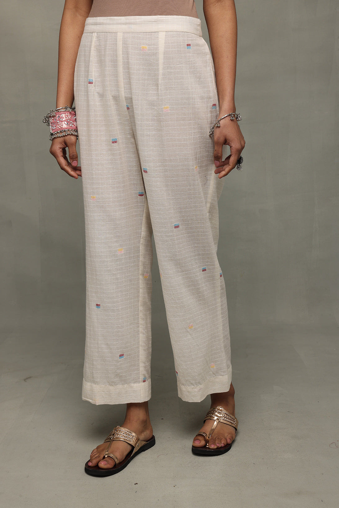 Ivory Handwoven Jamdani Straight Pant-Sutra Art of Clothing