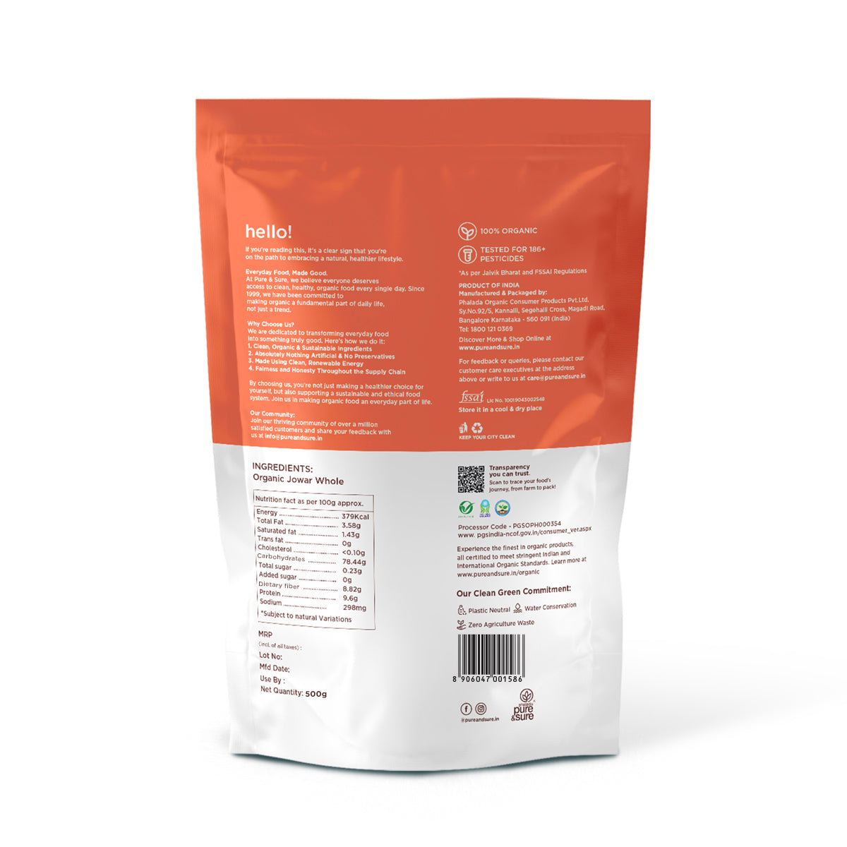 Phalada Pure and sure Organic Jawar Flour 500g Back